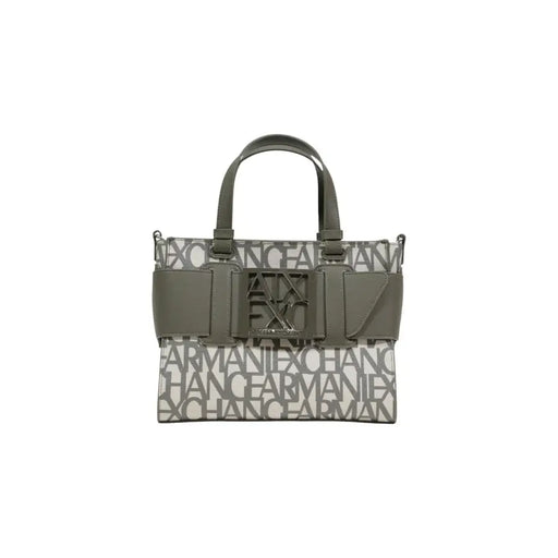 Armani Exchange Schwarze Tragetasche mit Print, olivgrünen Henkeln und Schnalle