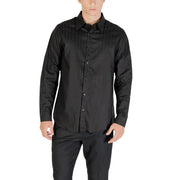 Men’s black long-sleeve Armani Exchange shirt with subtle shoulder pattern detailing