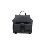 Armani Exchange black textured leather backpack with central logo plaque and multiple pockets for women