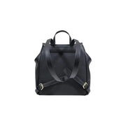 Armani Exchange black rucksack for women in textured leather with adjustable straps and gold-tone buckles shown from back