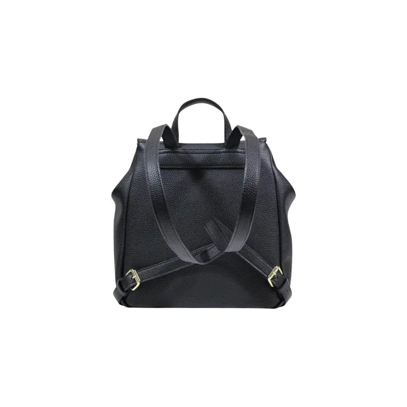 Armani Exchange black rucksack for women in textured leather with adjustable straps and gold-tone buckles shown from back