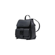 Armani Exchange black rucksack for women made of textured leather with minimalist design and embossed logo on front flap