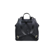 Armani Exchange black rucksack for women in textured leather with adjustable straps and gold-tone buckles shown from back
