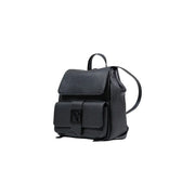 Armani Exchange black rucksack for women made of textured leather with minimalist design and embossed logo on front flap