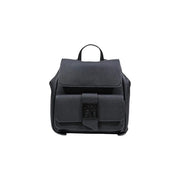 Armani Exchange black textured leather backpack with central logo plaque and multiple pockets for women