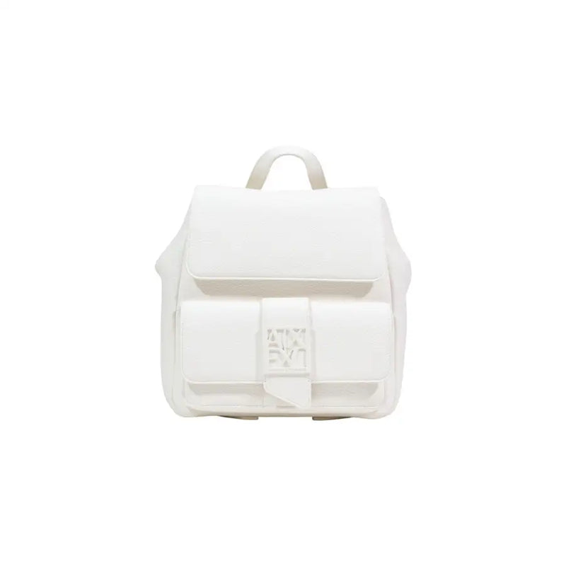 Sleek white Armani Exchange womens black rucksack with pockets and minimalist embossed logo