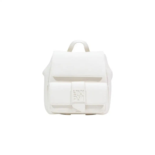 Sleek white Armani Exchange womens black rucksack with pockets and minimalist embossed logo
