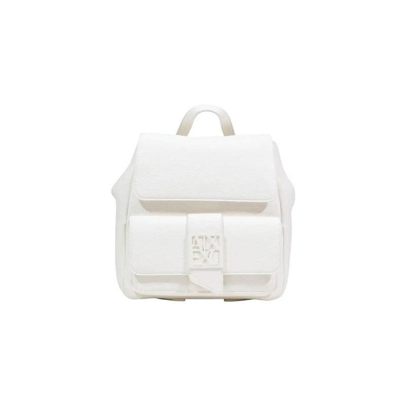 Sleek white Armani Exchange womens black rucksack with pockets and minimalist embossed logo