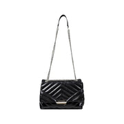 Armani Exchange black quilted leather shoulder bag with silver chain strap button and pockets for everyday use