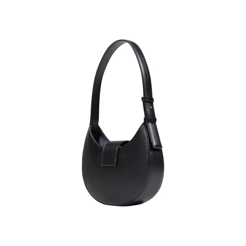 Armani Exchange black leather women’s hobo bag with zip closure and a sleek minimalist single shoulder strap design