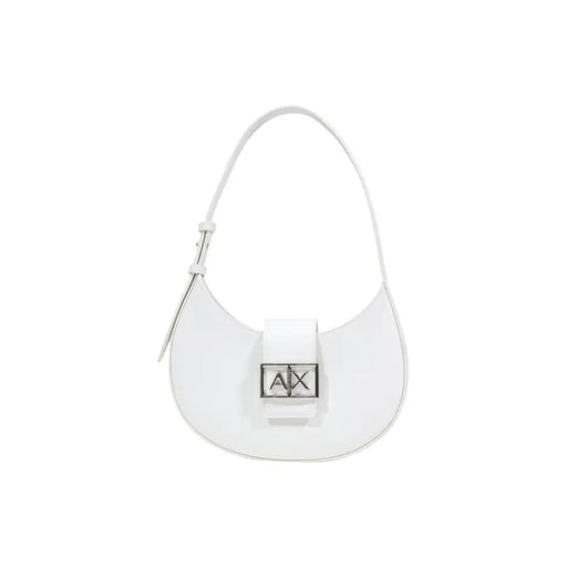 Armani Exchange white leather hobo bag with silver AX logo clasp