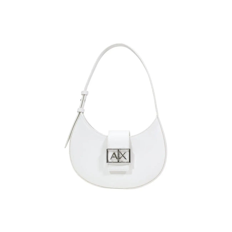 Armani Exchange white leather hobo bag with silver AX logo clasp