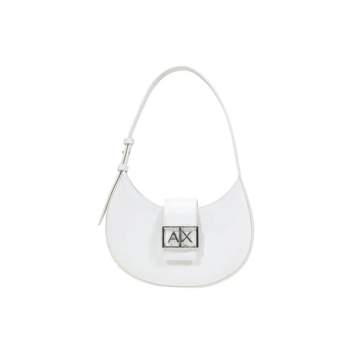 Armani Exchange white leather hobo bag with silver AX logo clasp