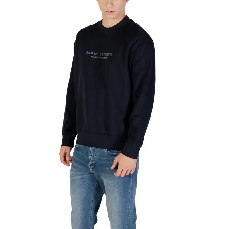 Black Armani Exchange crewneck sweatshirt with subtle white embroidered logo made of 100% cotton for fall winter use