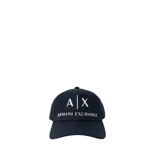 Black Armani Exchange baseball cap with white embroidered logo and text made from cotton with a buckle closure