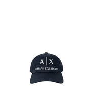 Armani exchange navy blue baseball cap with white logo and text.