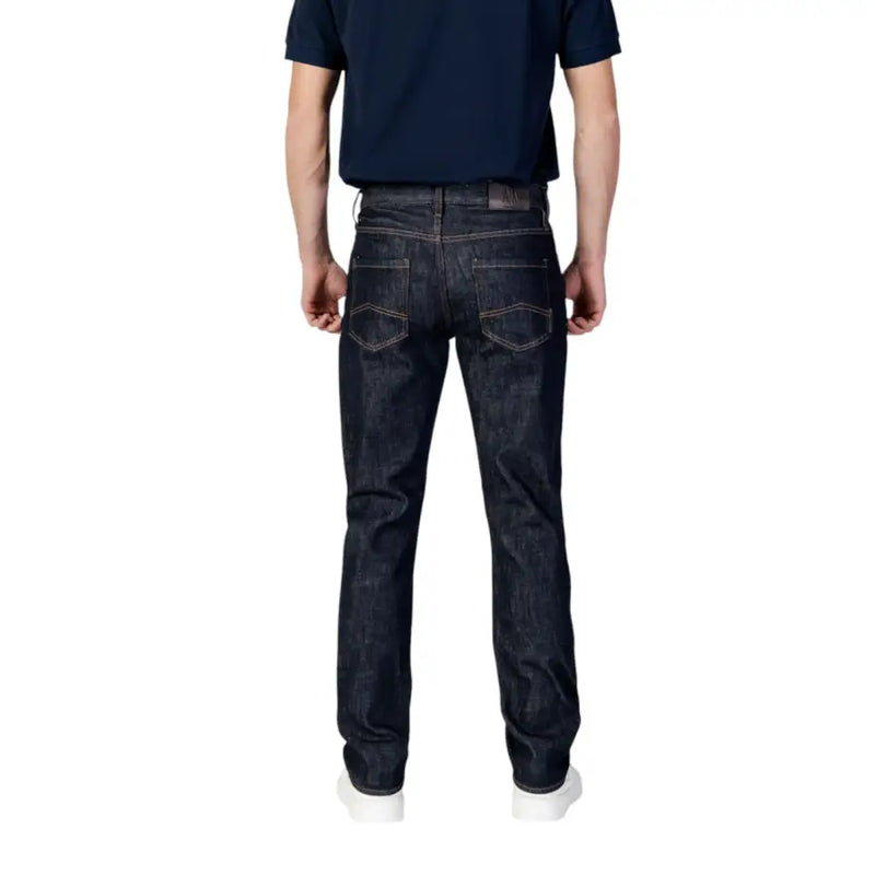 Armani Exchange blue cotton polyester jeans for men in dark indigo with classic five-pocket design and subtle stitching details