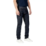 Dark indigo slim fit Armani Exchange blue cotton polyester jeans for men with classic five-pocket design