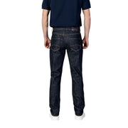 Armani Exchange blue cotton polyester jeans for men in dark indigo with classic five-pocket design and subtle stitching details
