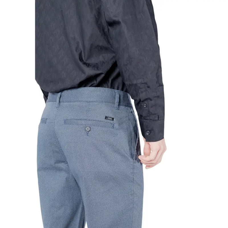 Armani Exchange blue men spring summer cotton blend chinos with a subtle textured weave in blue pattern