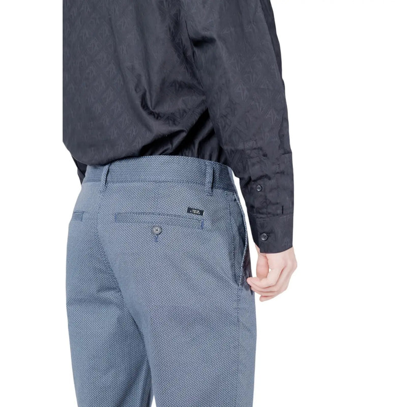 Armani Exchange blue men spring summer cotton blend chinos with a subtle textured weave in blue pattern