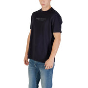 Black Armani Exchange cotton t shirt for men with subtle silver lettering across the chest