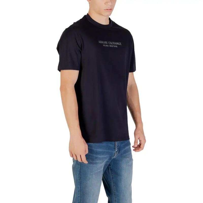 Black armani exchange cotton t shirt for men with white embroidered logo on the chest in a casual style