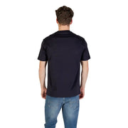 Armani Exchange black short-sleeved crew neck t-shirt made of cotton for men with blue printed design