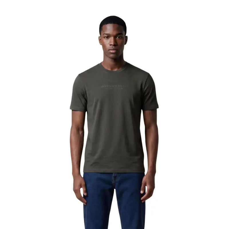 Armani Exchange olive green cotton t shirt for men with subtle logo printed across the chest