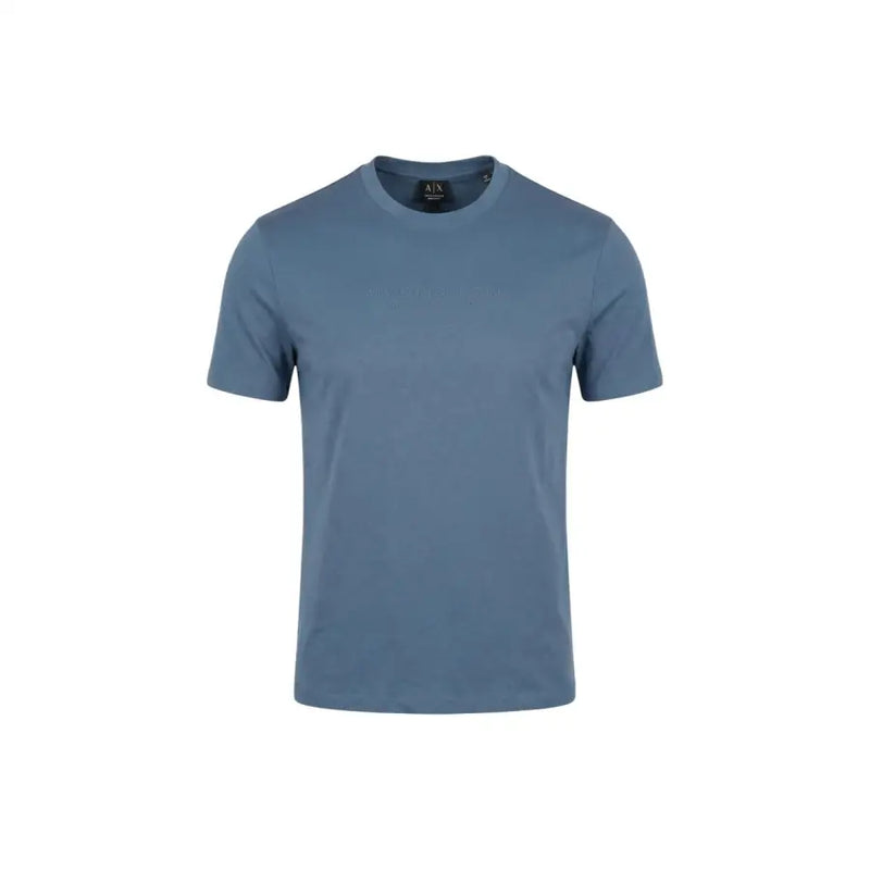 A sleek solid blue armani exchange crew neck cotton t shirt for men with a minimalist design