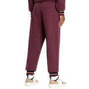 Armani Exchange Bordeaux cotton trousers for men in maroon with relaxed fit, subtle texture, and striped cuffs