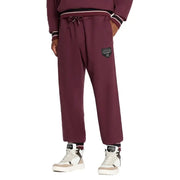 Armani Exchange Bordeaux cotton trousers for men in maroon with black and white striped trim on waistband cuffs and pockets