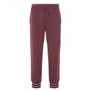 Armani Exchange bordeaux cotton trousers for men in maroon fleece with drawstring waistband and striped cuffs
