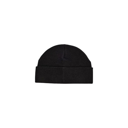 Armani Exchange cap ribbed knit beanie for men in black with folded cuff, front view