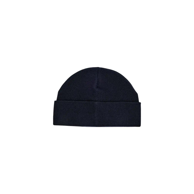 Armani Exchange cap black knit beanie for men with folded cuff and ribbed texture front view