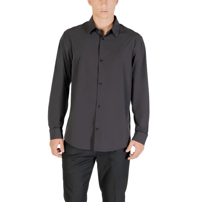 Men’s dark gray long-sleeved button-up shirt from Armani Exchange for men