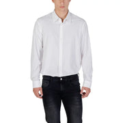 Armani Exchange classic white long sleeve men’s shirt with button-down front, classic collar, and neatly pressed fabric
