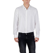 Armani Exchange classic white long sleeve men’s shirt with button-down front, classic collar, and neatly pressed fabric