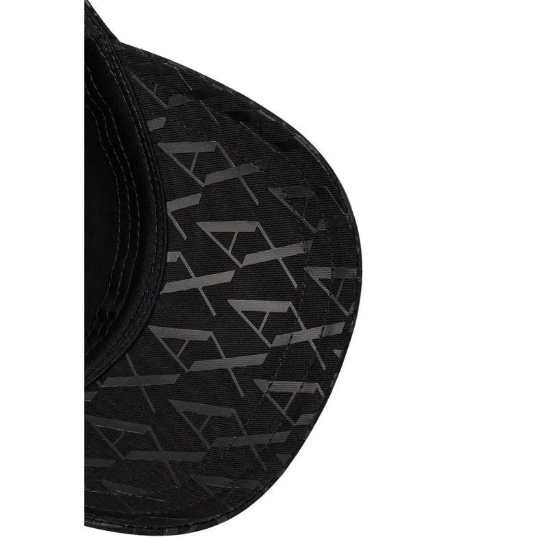 Armani Exchange Schwarze Baumwollkappe für Herren mit wiederholtem geometrischem Logomuster, Vorderansicht