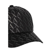 Armani Exchange Schwarze Baumwollkappe für Herren mit grauem Axt-Logo-Muster, Vorderansicht