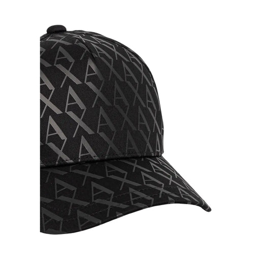 Armani Exchange cotton cap for men in black with gray ax logo pattern, front view