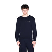 Armani Exchange Baumwollpullover für Herren in Marineblau mit weißem Kontrastbesatz und gerippten Bündchen, Vorderansicht