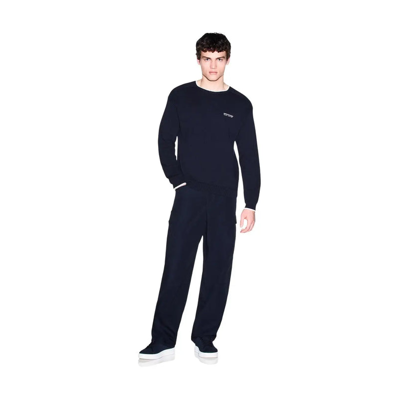 Armani Exchange Baumwollpullover für Herren in Marineblau mit weißem Besatz und gesticktem Logo, Vorderansicht