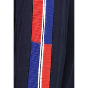 Armani Exchange cotton sweater for men in navy blue knit with bold red and royal blue vertical stripes front view