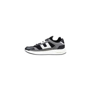 Armani Exchange grey polyester sneakers for men with black and gray breathable mesh upper and white accents