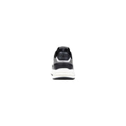 Back side of black and white Armani Exchange grey polyester sneakers for men with ax logo and sleek modern design