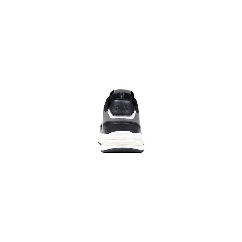 Back side of black and white Armani Exchange grey polyester sneakers for men with ax logo and sleek modern design
