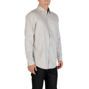 Armani Exchange grey striped long sleeve cotton shirt featuring a sleek light gray texture and crisp collar
