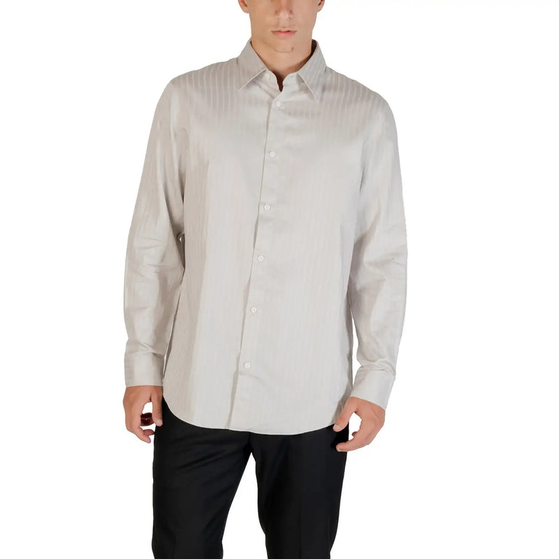 Armani Exchange Grey Striped Long Sleeve Cotton Shirt