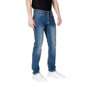 Armani Exchange Jean homme en denim bleu, coupe slim et délavage délavé, vue de dos